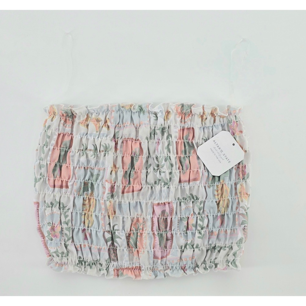 Altar'd State Boho Smocked Tube Top Size Small Women's Ivory Multicolored NWT